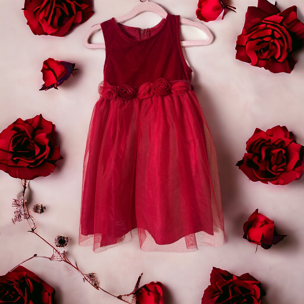 Girls Rose Red Sparkle Dress